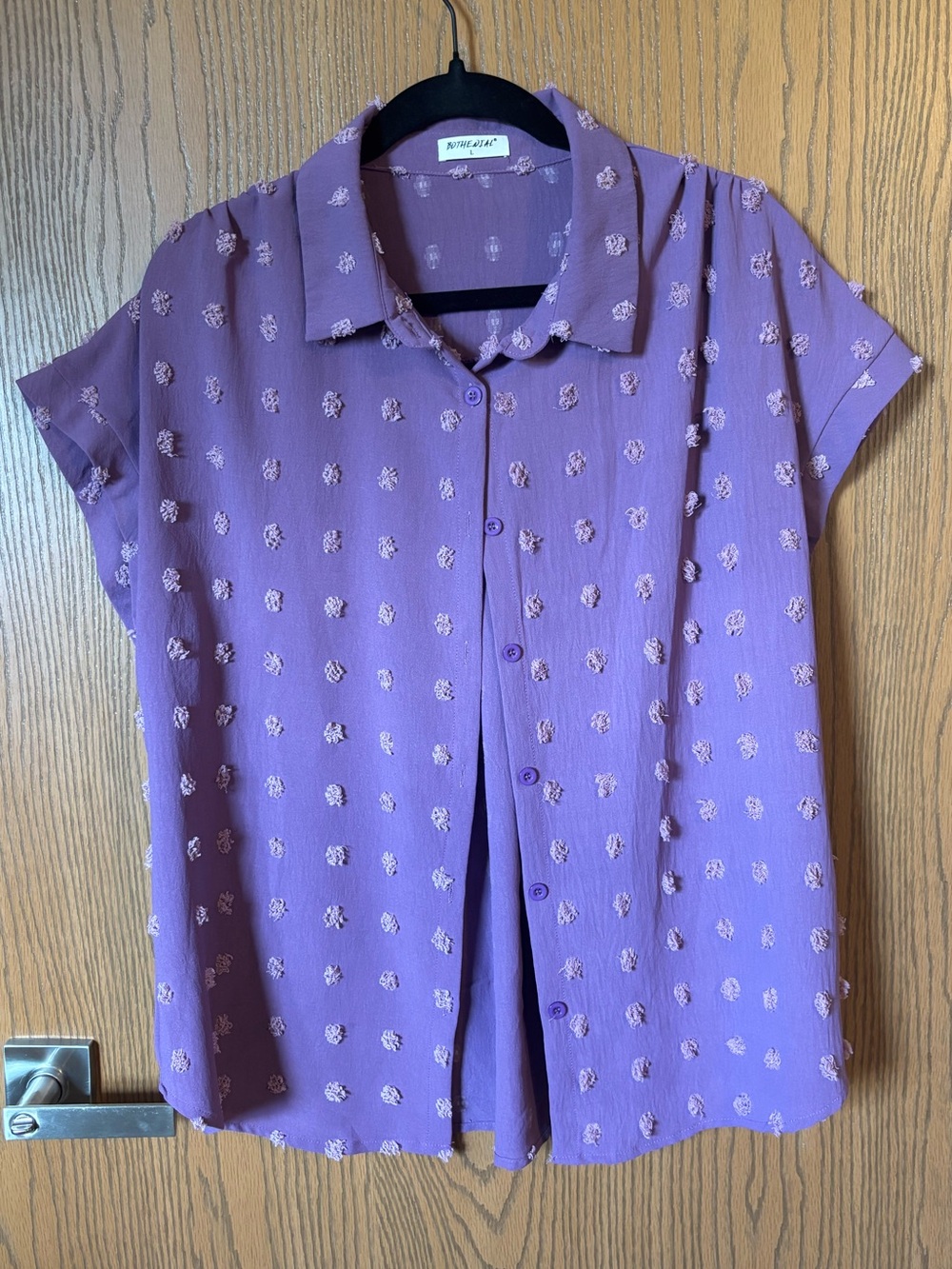 Women's Lavender Fuzzy Dot Button-Front Blouse